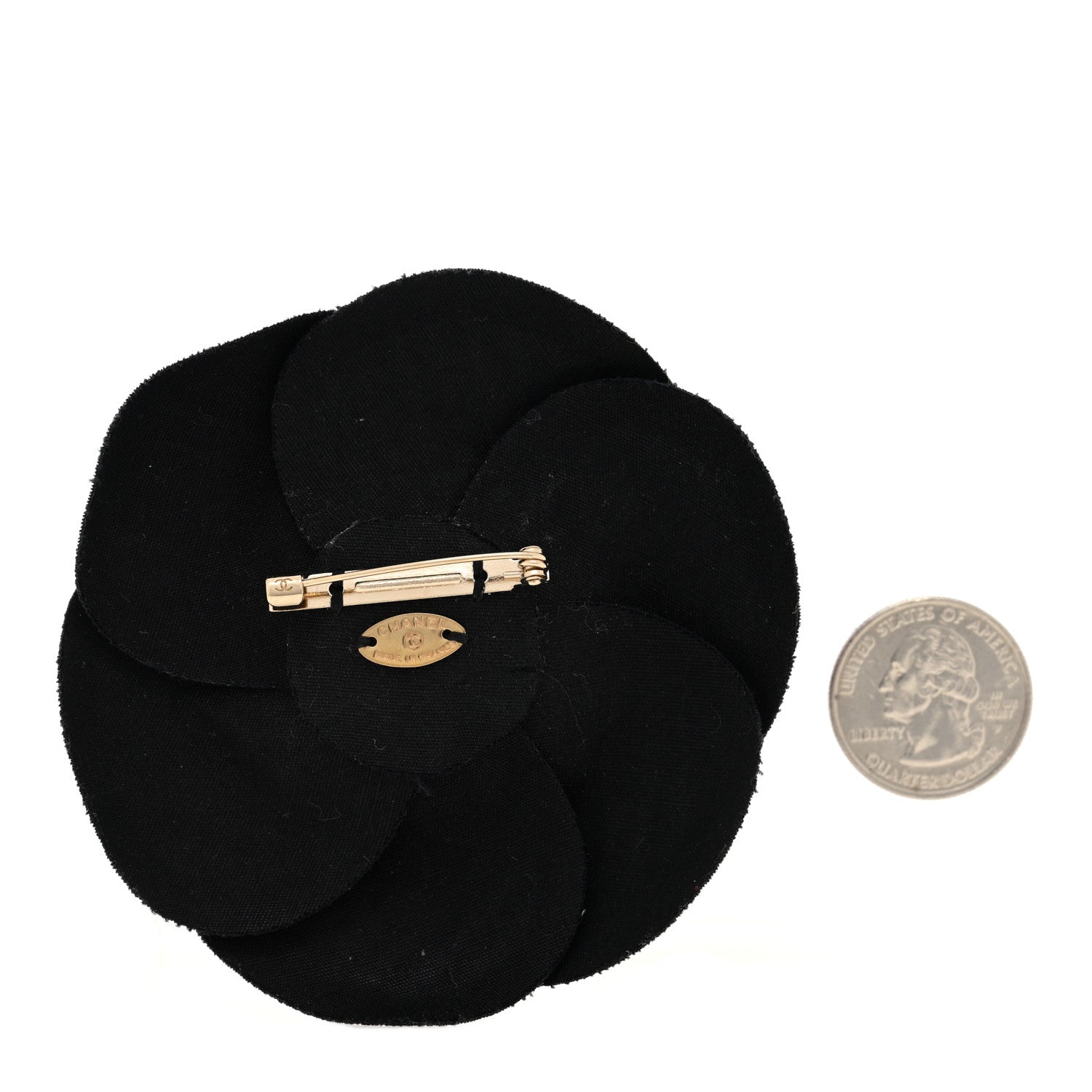 Chanel Tweed Camellia Pin Brooch Pink Black 2 of 3