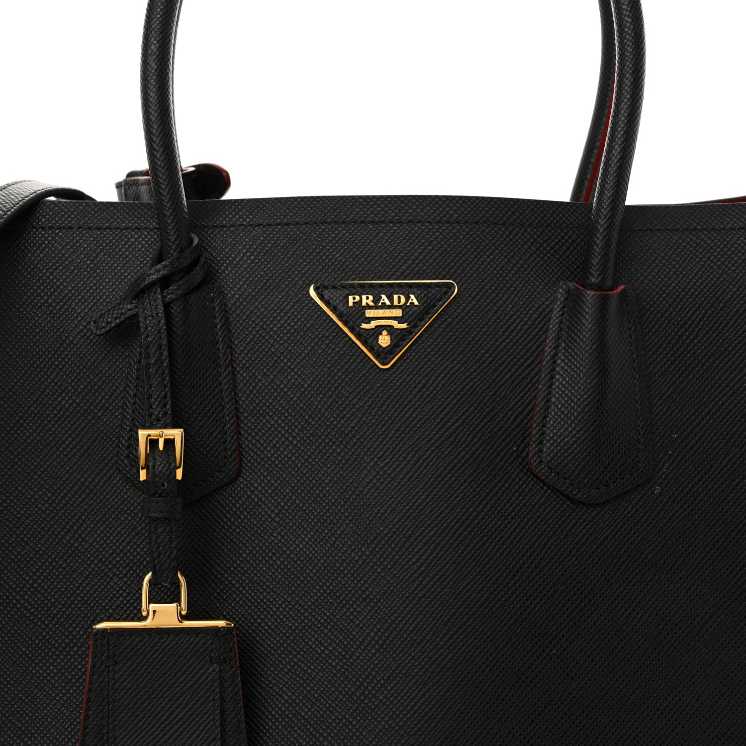 Prada Saffiano Cuir Large Double Bag Black Fuoco 7 of 12