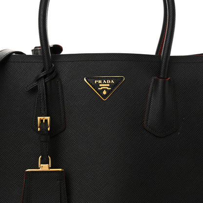 Prada Saffiano Cuir Large Double Bag Black Fuoco 7 of 12