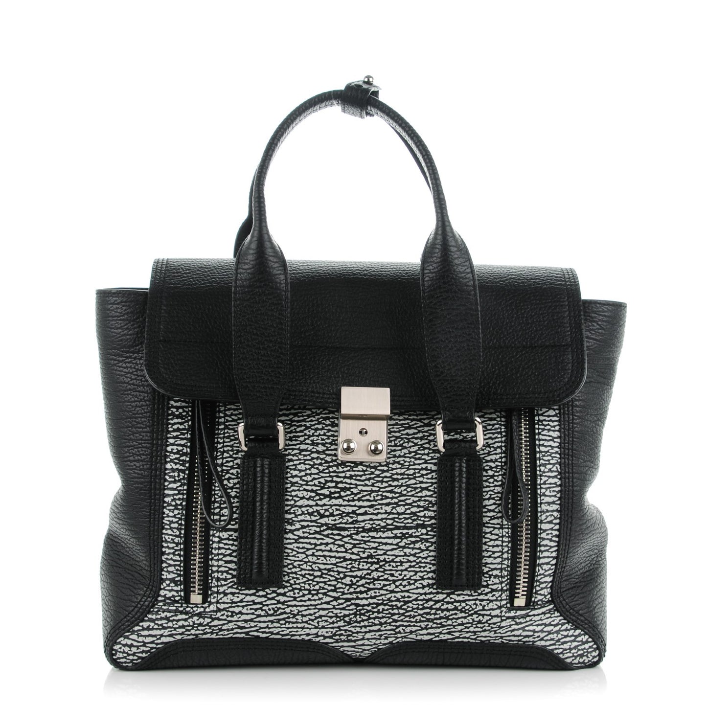 3.1 Calfskin Embossed Medium Pashli Satchel Black White
