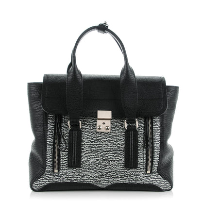 3.1 Phillip Lim 3.1 Calfskin Embossed Medium Pashli Satchel Black White 1 of 7