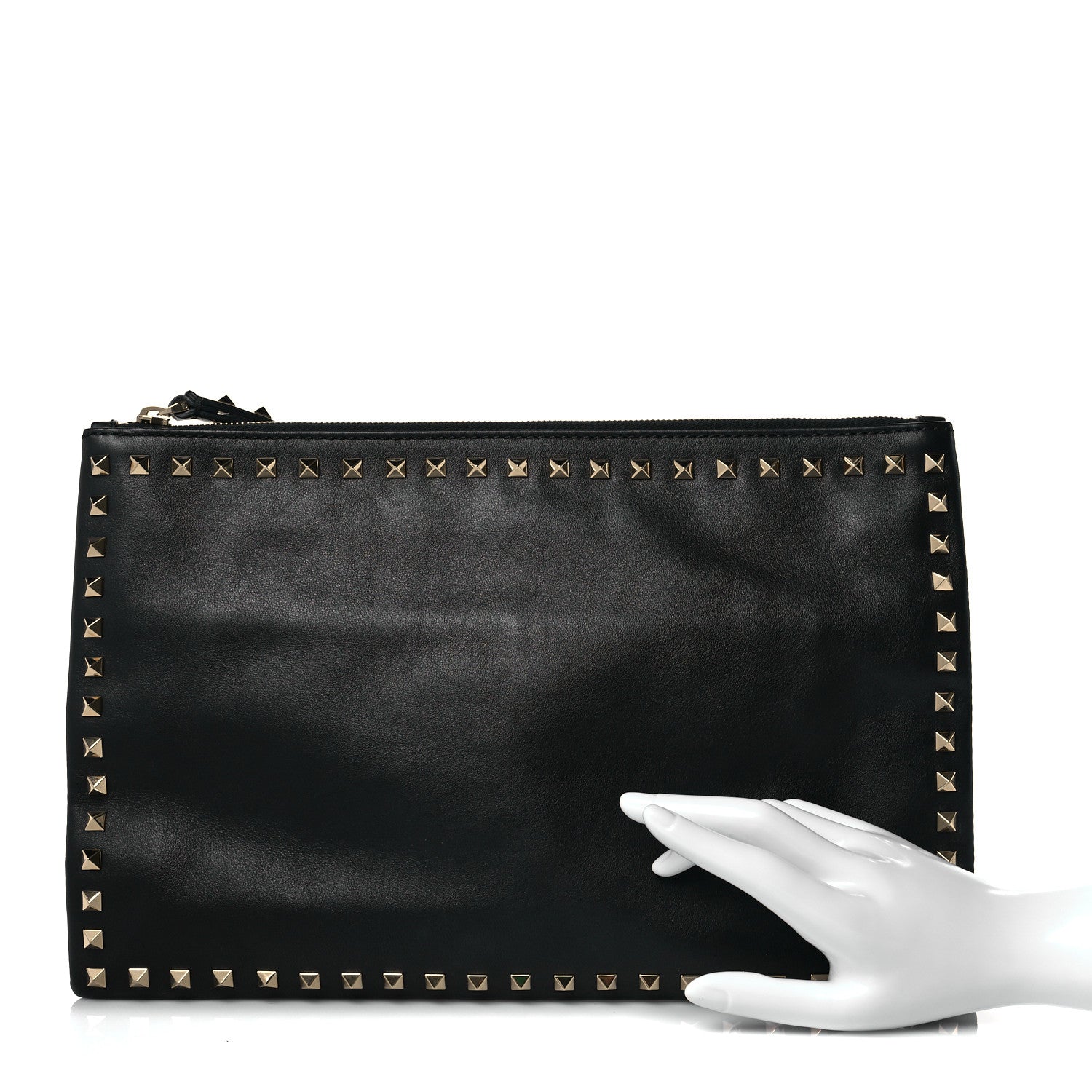 Valentino Garavani Vitello Large Rockstud Zip Wristlet Pouch Black 2 of 10