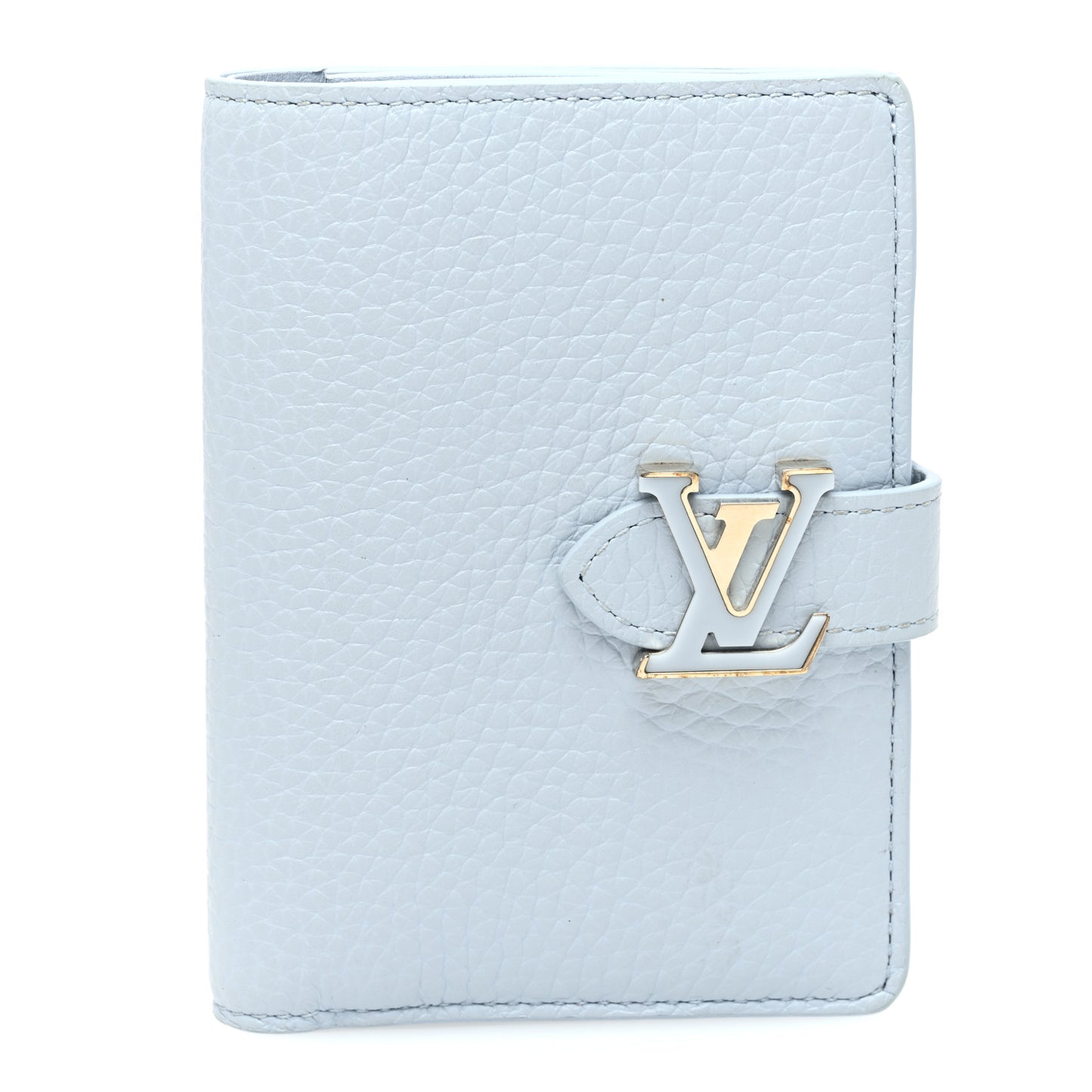 Taurillon Capucines Vertical Compact Wallet Olympe Blue