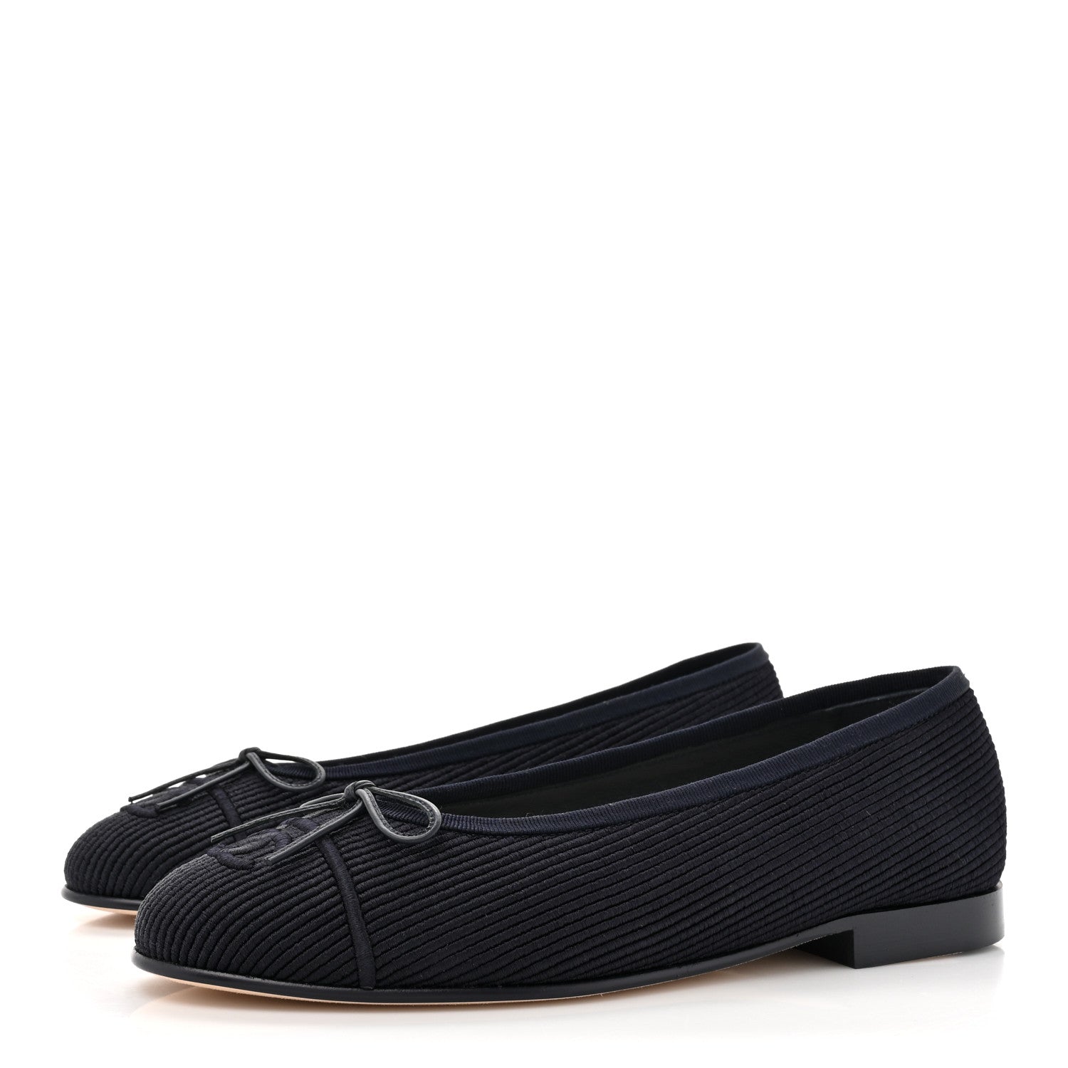 Chanel Embroidered Fabric Cap Toe CC Ballerina Flats 38 Dark Navy Blue 3 of 9