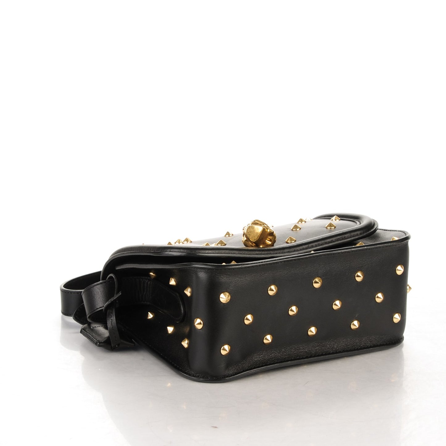 Calfskin Small Studded Padlock Flap Cross Body Black