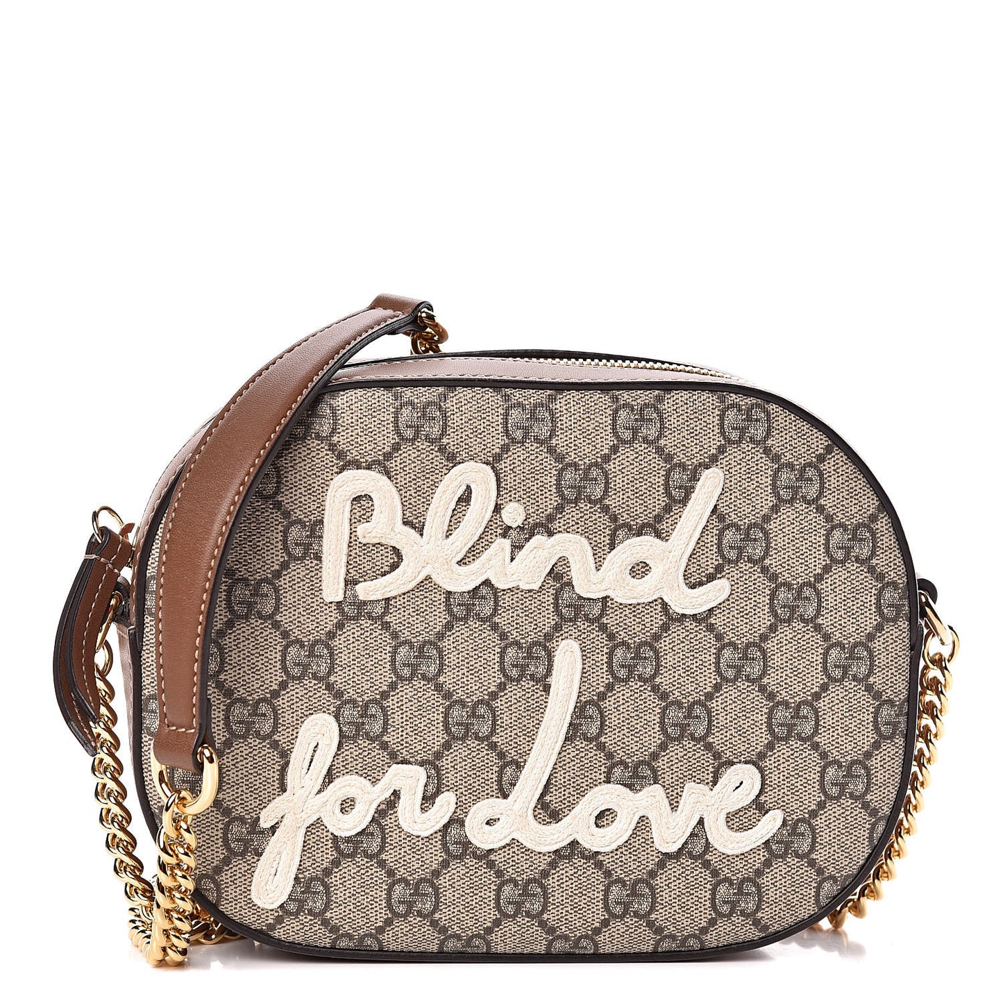 GG Supreme Monogram Blind For Love Embroidered Mini Chain Shoulder Bag Beige Tuscany