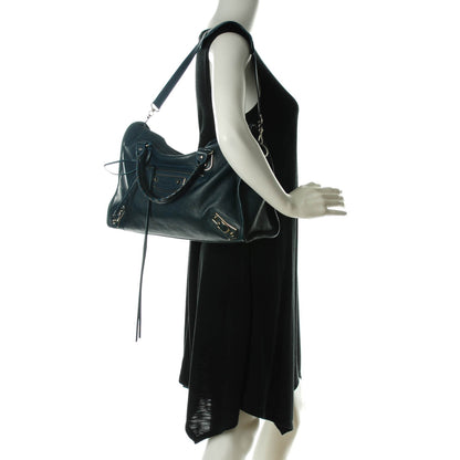 Balenciaga Chevre Silver Metallic Edge Hardware City Bleu Paon 2 of 7
