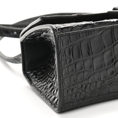Balenciaga Shiny Calfskin Monochrome Crocodile Embossed Hourglass Top Handle Bag XS Black 7 of 9