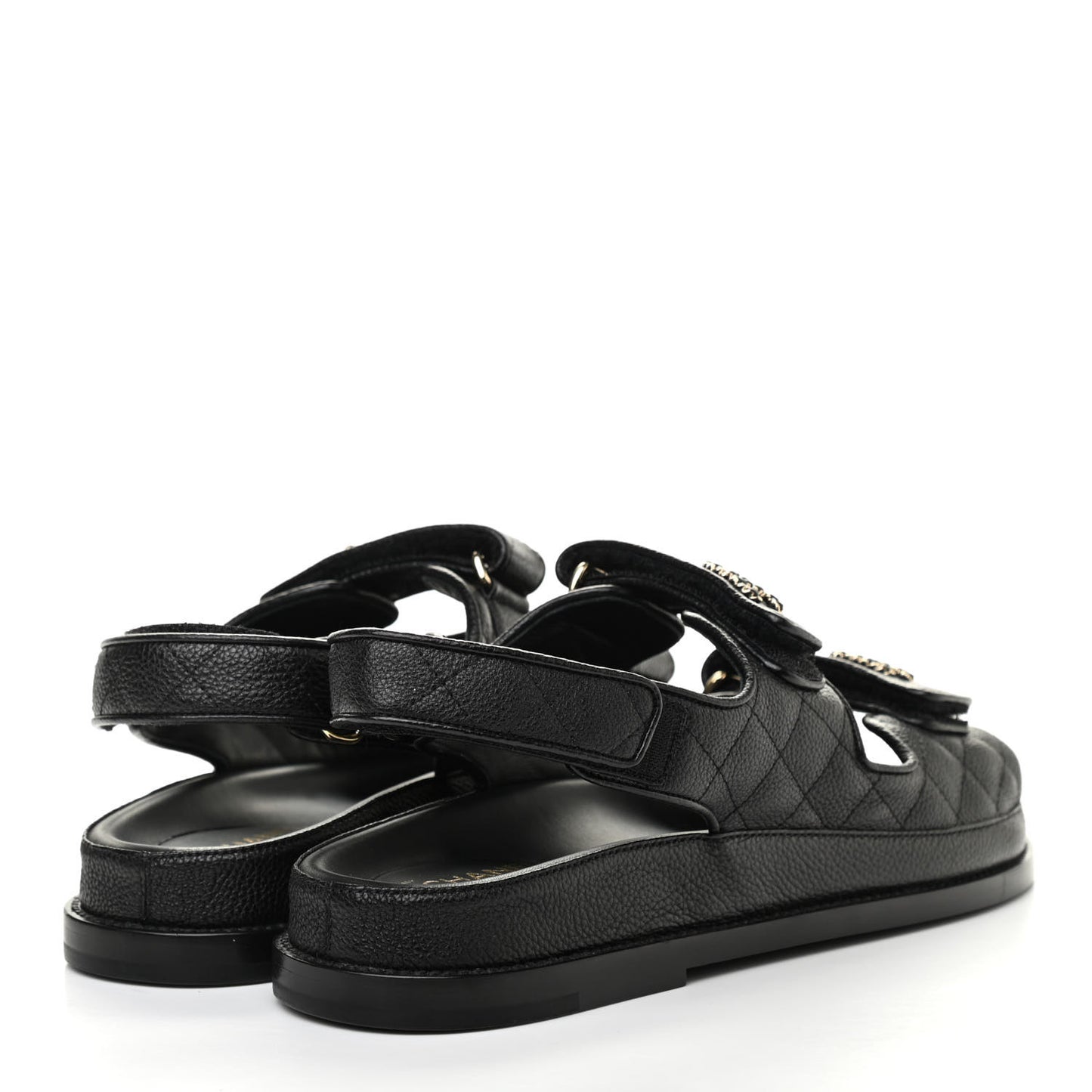 Grained Calfskin Velcro Dad Sandals 39 Black