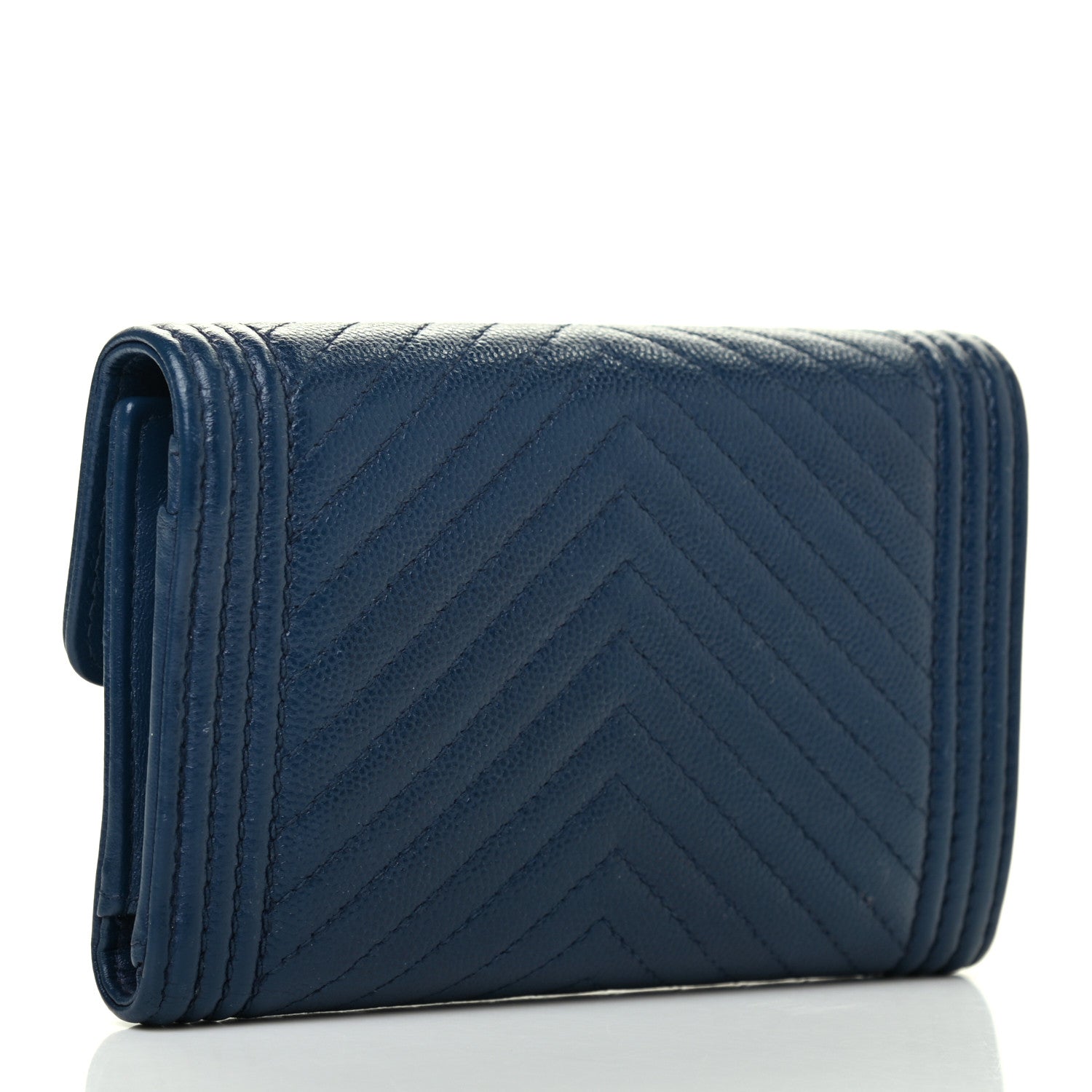 Chanel Caviar Chevron Quilted Medium Boy Flap Wallet Navy 3 of 8