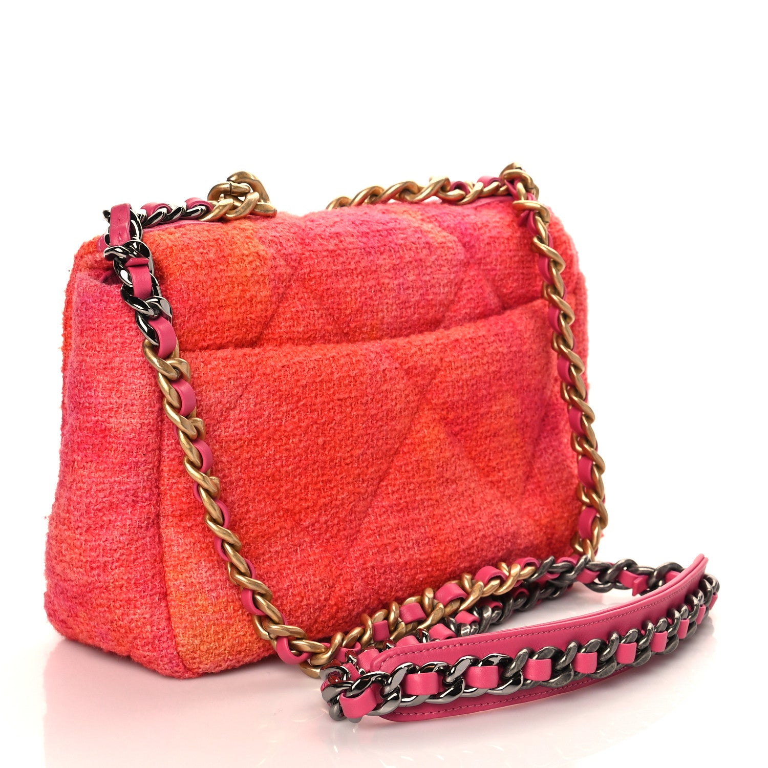 Chanel Tweed Quilted Medium Chanel 19 Flap Coral Pink 4 of 11
