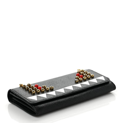 Fendi Vitello Elite Studded Monster Continental Wallet on Chain Black 3 of 7