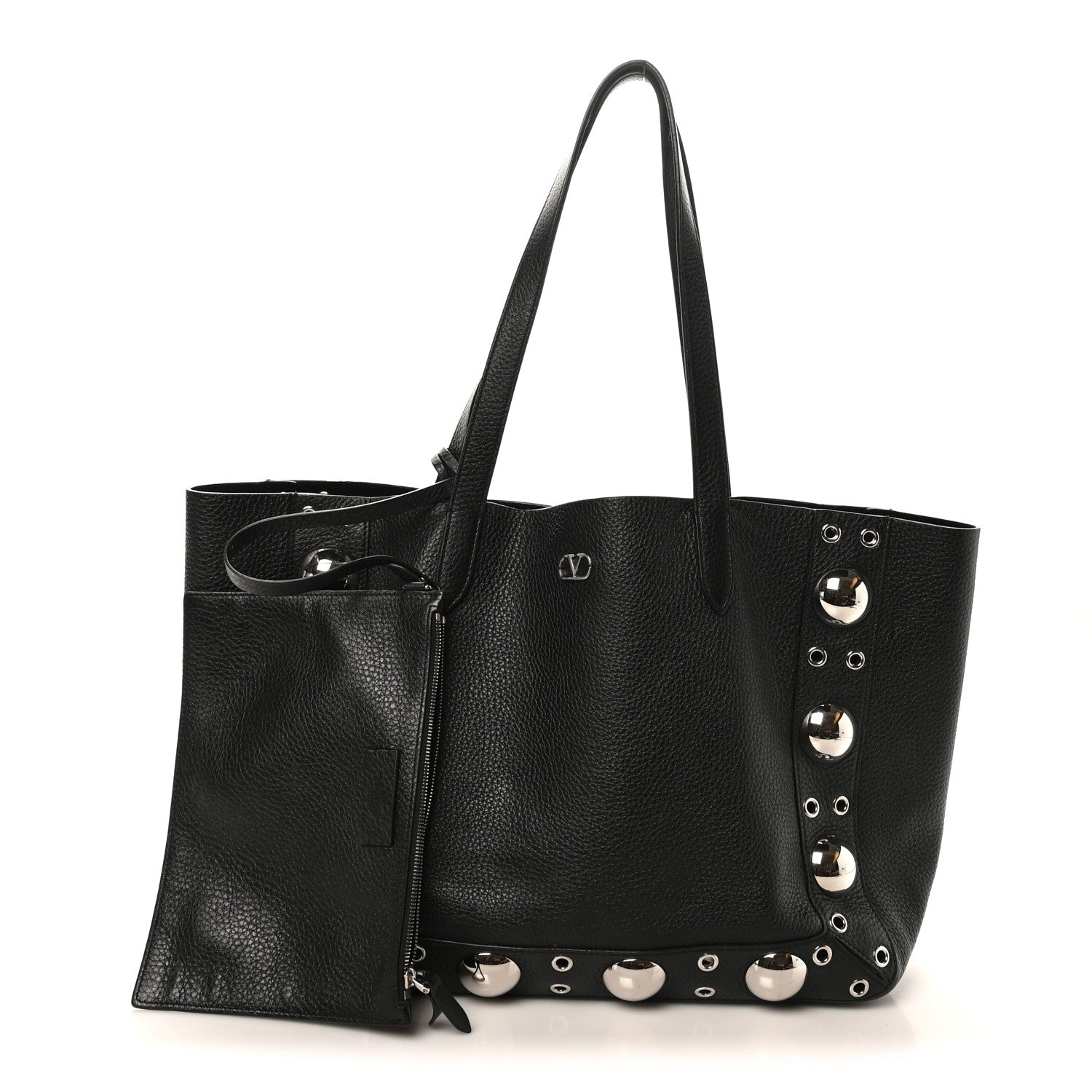 Valentino Garavani Grainy Calfskin Studded Medium Nellcote Shopping Tote Black 3 of 10