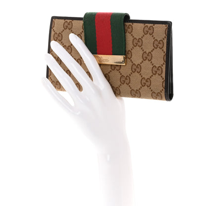 Gucci Monogram Calfskin Ladies Web Continental Wallet Beige Ebony Cocoa 3 of 8