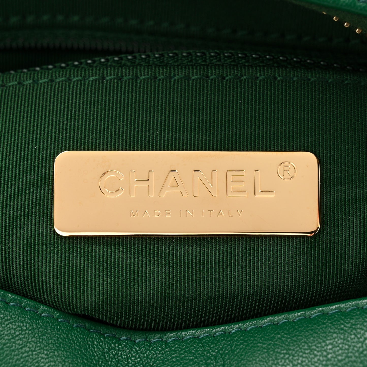 Goatskin Quilted Chanel 19 Camera Case Green