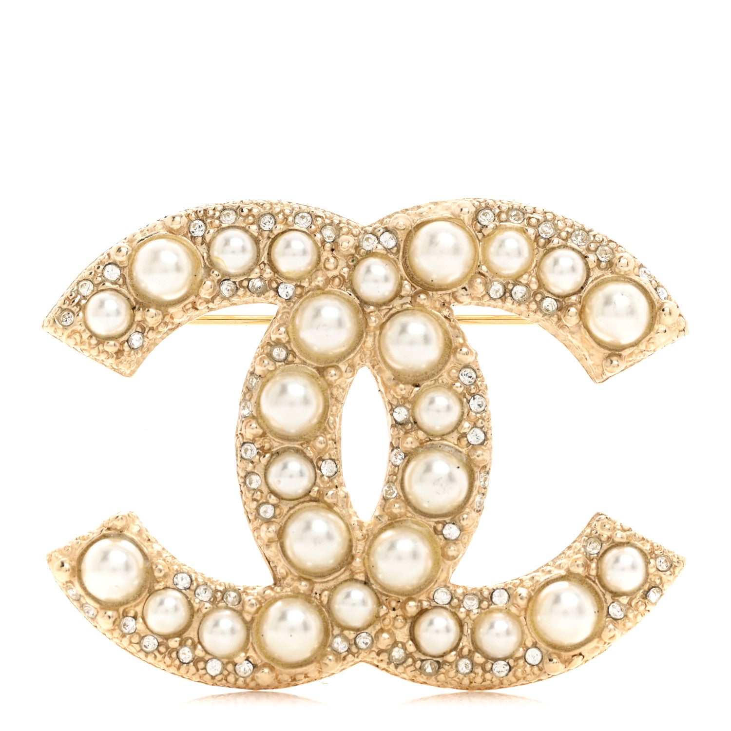 Chanel Metal Crystal Graduated Pearl CC Brooch Gold 1 of 4