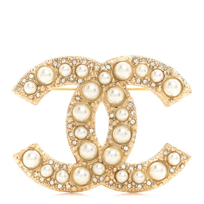 Chanel Metal Crystal Graduated Pearl CC Brooch Gold 1 of 4