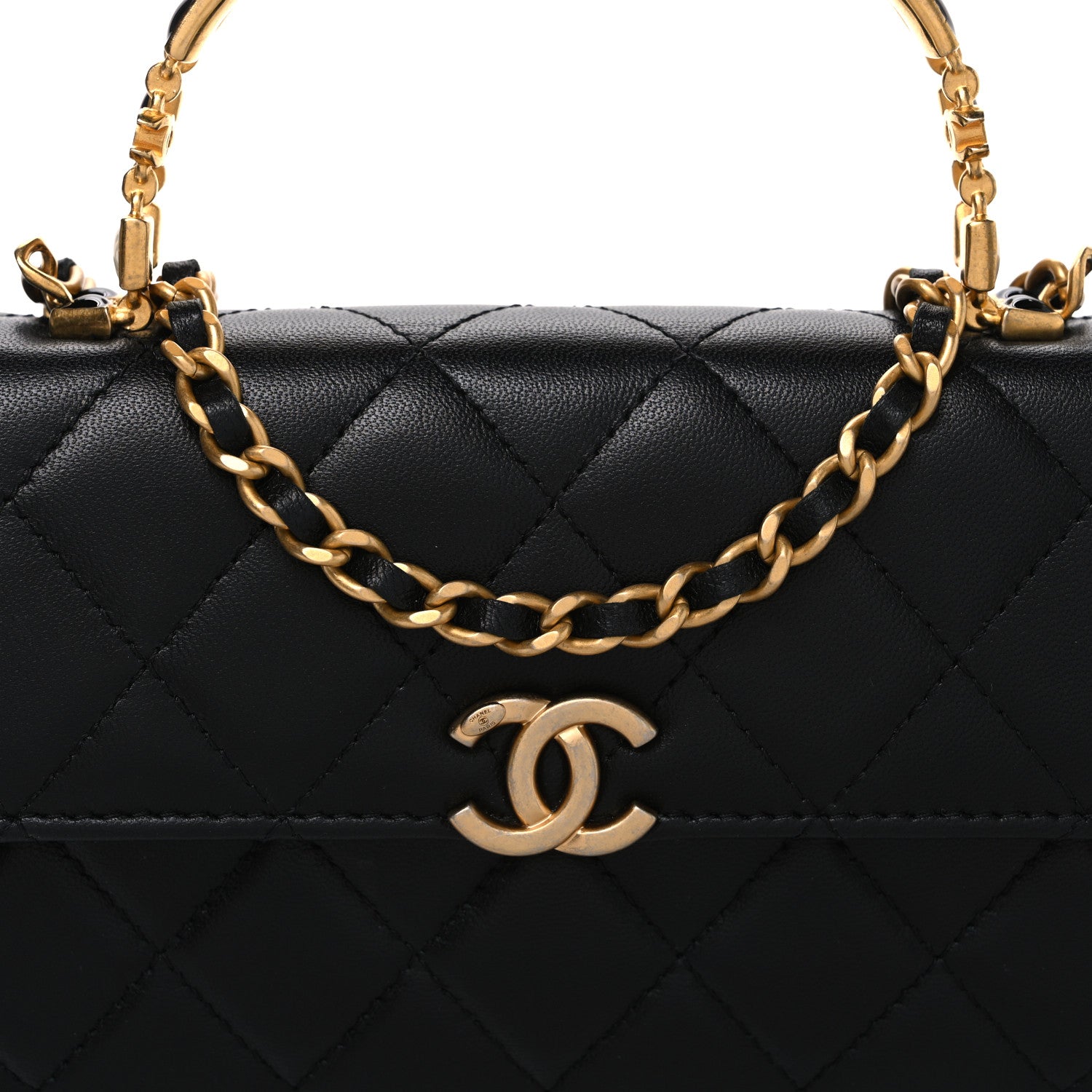 Chanel Lambskin Enamel Quilted Top Handle Flap Phone Holder With Chain Black 8 of 11