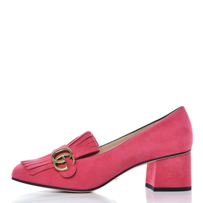 Gucci Kid Scamosciato GG Marmont Fringe 50mm Loafer Pumps 40 Hot Pink 1 of 8