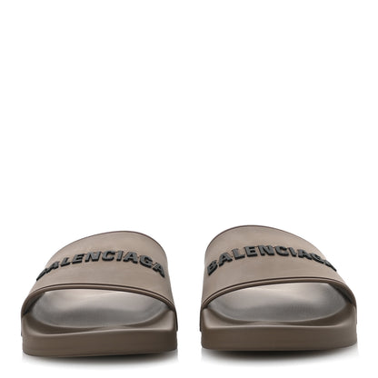 Balenciaga Rubber Logo Mens Pool Slide Sandals 40 Taupe Black 3 of 8
