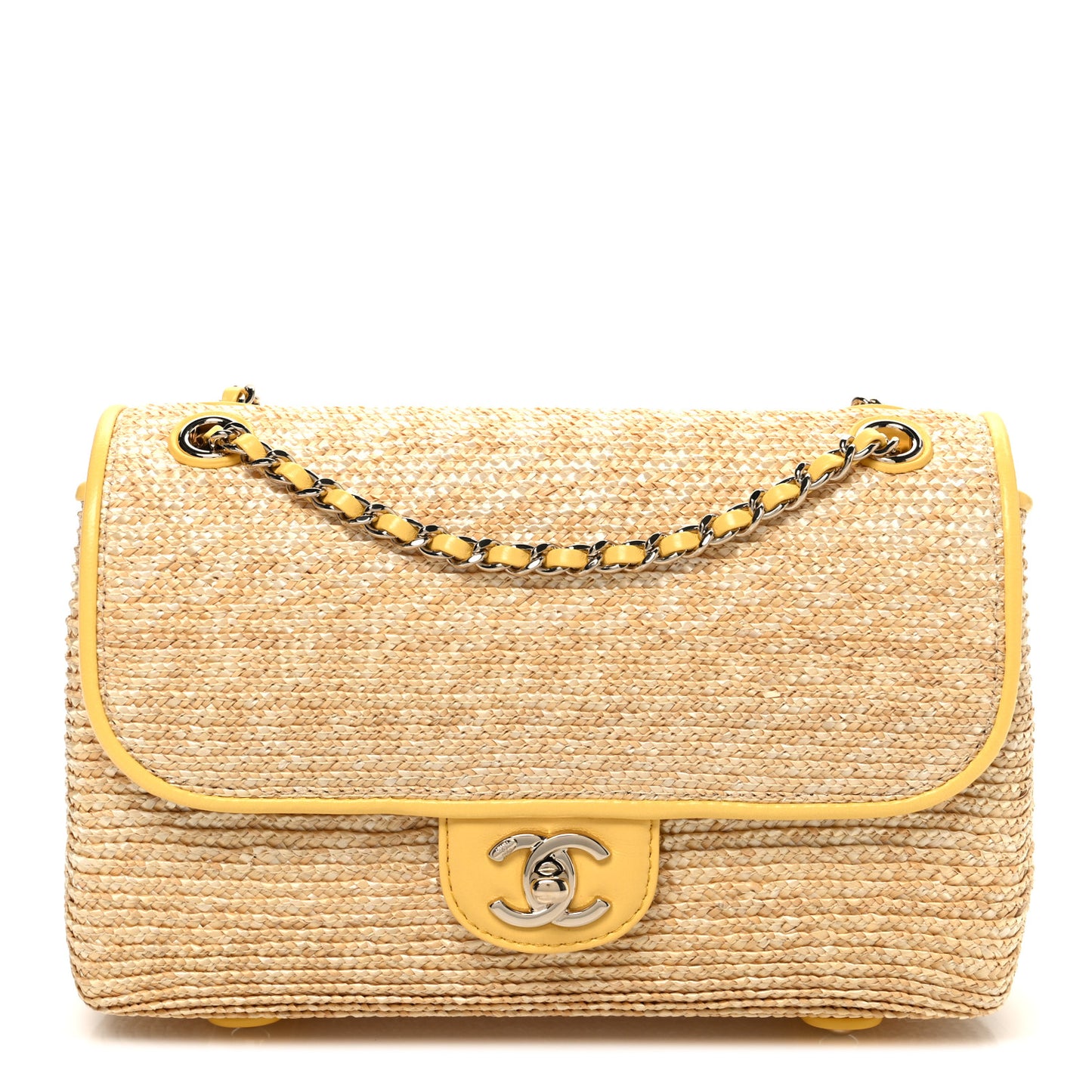Raffia Lambskin Small Flap Bag Beige Yellow