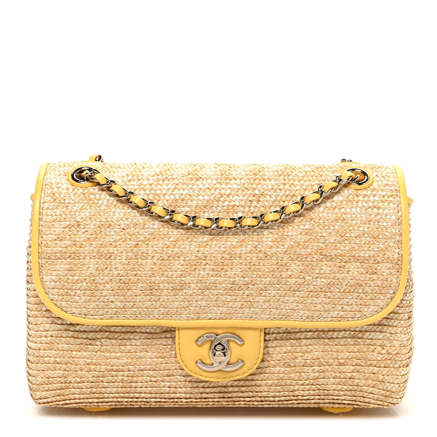 Chanel Raffia Lambskin Small Flap Bag Beige Yellow 1 of 9