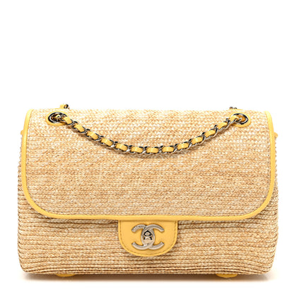 Chanel Raffia Lambskin Small Flap Bag Beige Yellow 1 of 9
