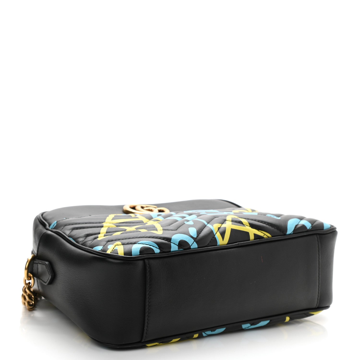 Gucci Calfskin Matelasse GucciGhost Medium GG Marmont Chain Shoulder Bag Black New Acquamarine 4 of 9