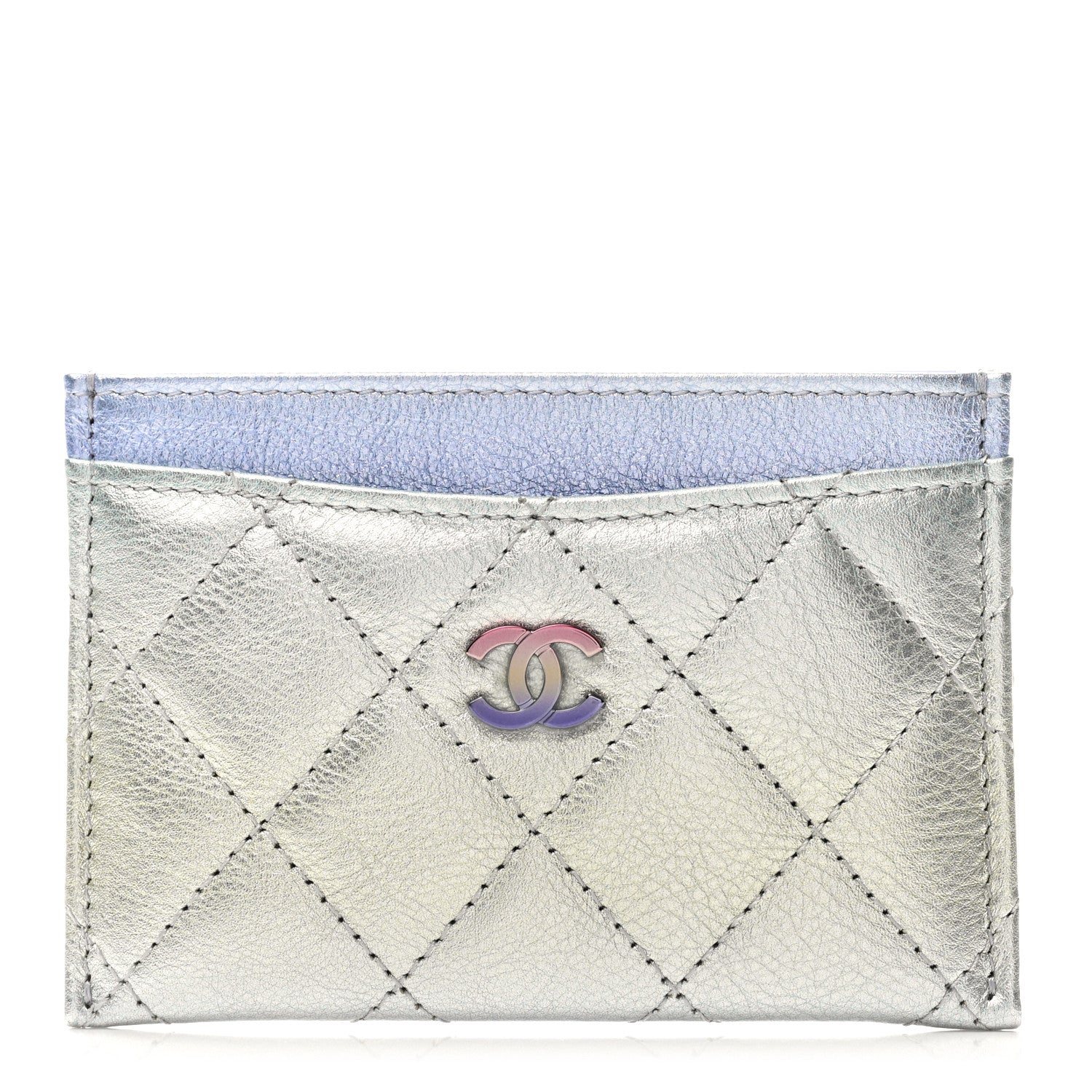 Chanel Gradient Metallic Calfskin Quilted Card Holder Silver Blue Yellow Purple 1 of 9