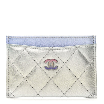 Chanel Gradient Metallic Calfskin Quilted Card Holder Silver Blue Yellow Purple 1 of 9