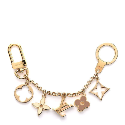 Louis Vuitton Brass Enamel Fleur De Monogram Bag Charm Chain Gold 1 of 4