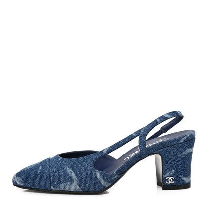 Chanel Denim Cap Toe CC Slingback Pumps 36.5 Blue 1 of 8