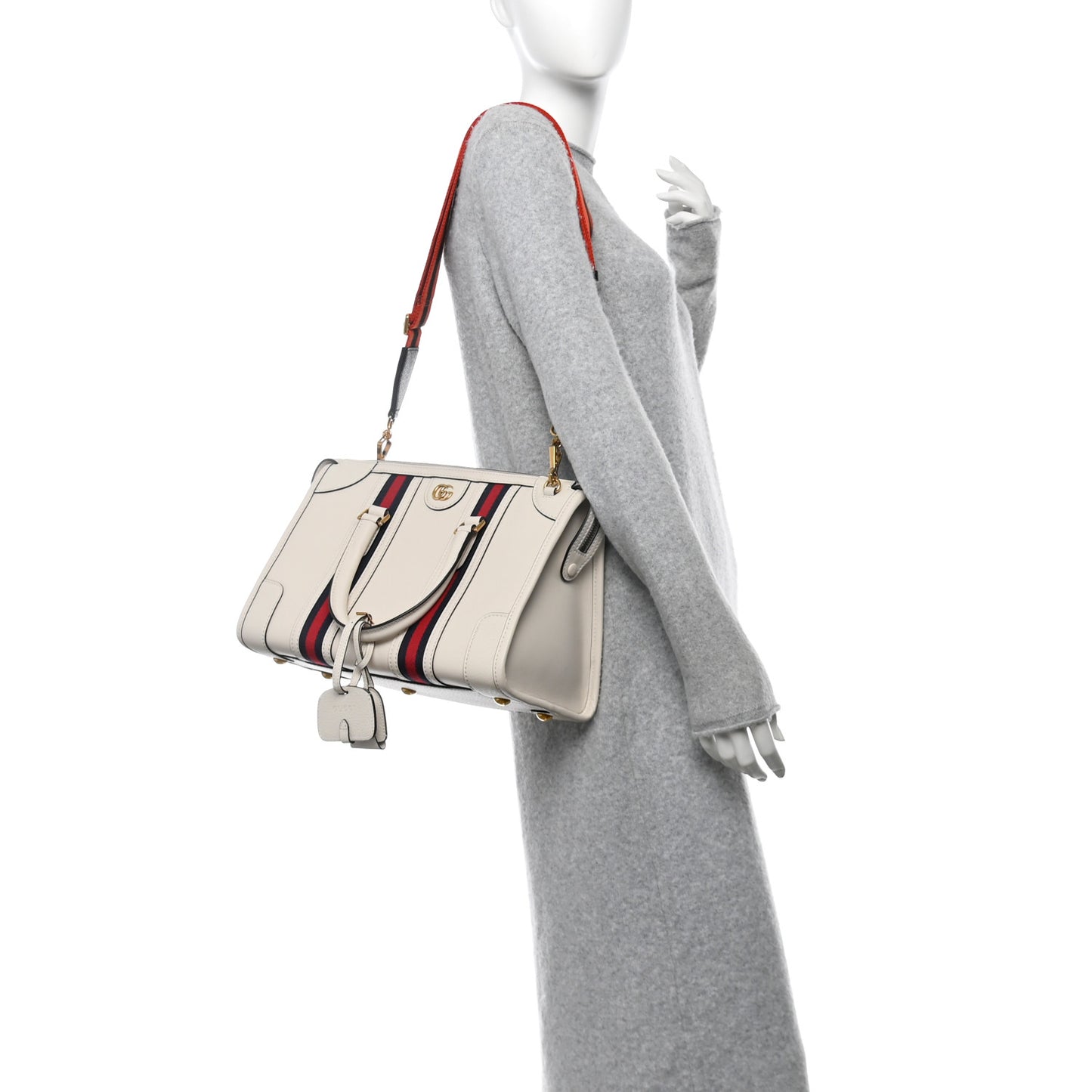Koi Calfskin Medium Bauletto Duffle Top Handle Bag White