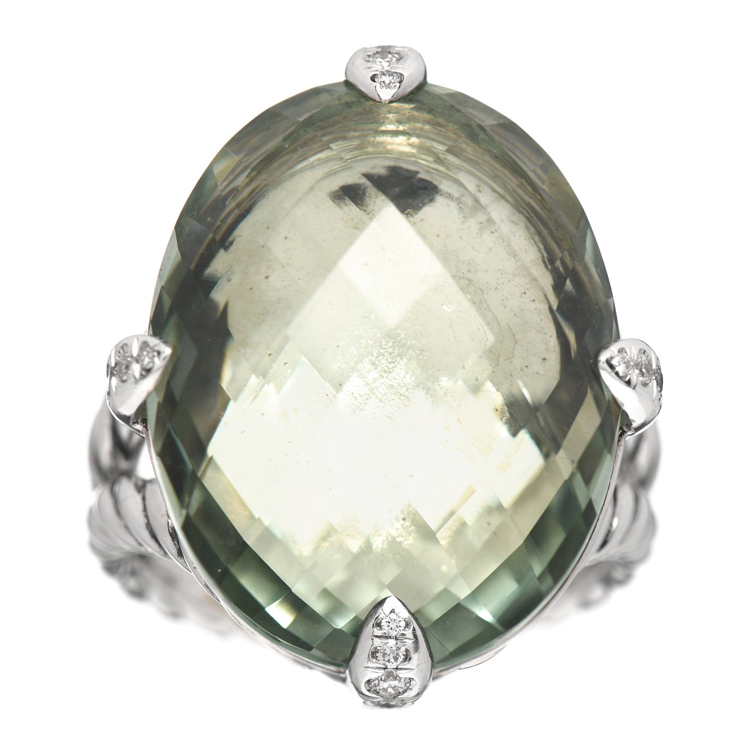 David Yurman Sterling Silver Diamond Prasiolite 23mm Chatelaine Signature Oval Ring 56 7.5 1 of 5