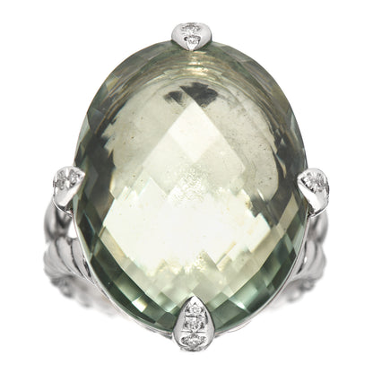 David Yurman Sterling Silver Diamond Prasiolite 23mm Chatelaine Signature Oval Ring 56 7.5 1 of 5