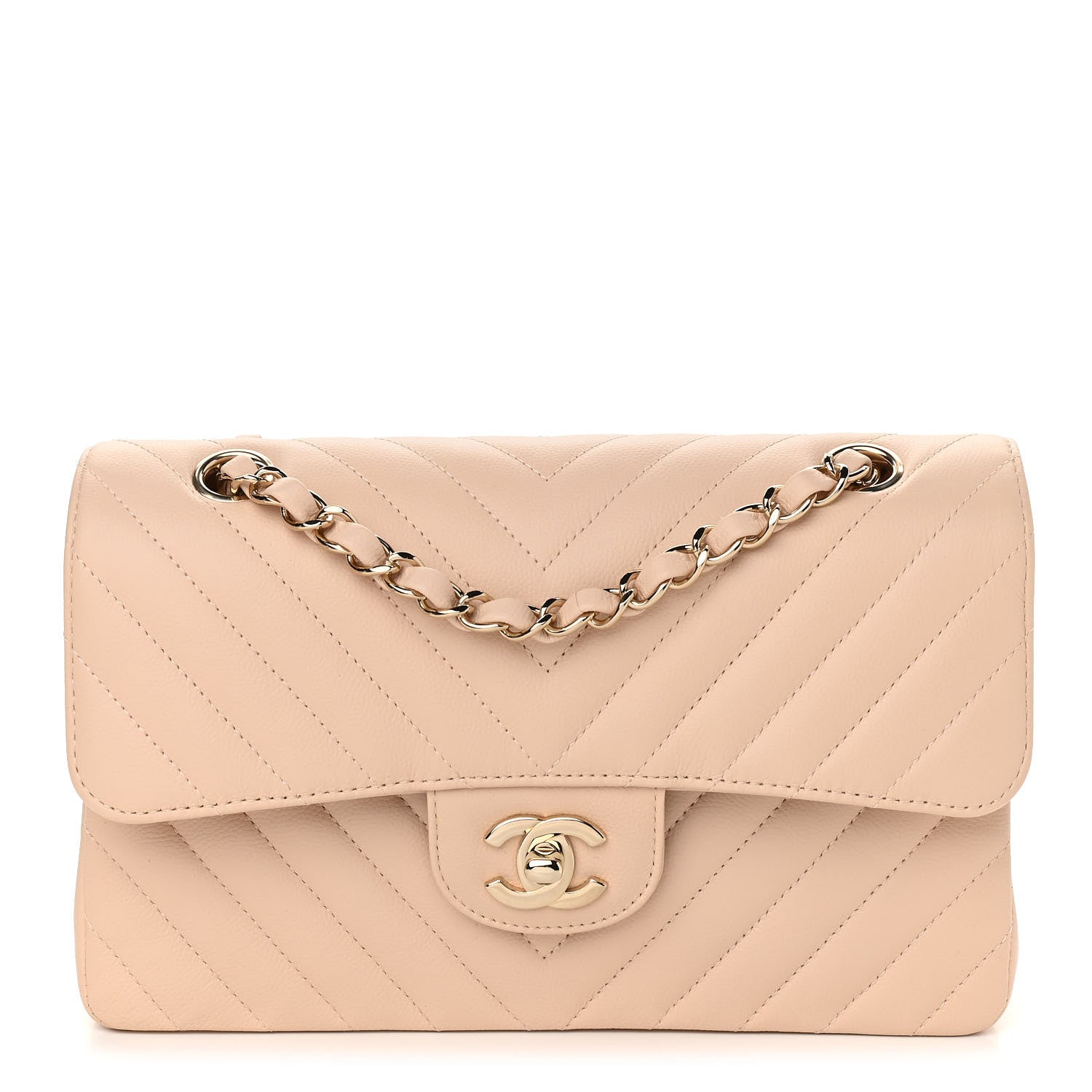 Chanel Caviar Chevron Quilted Small Double Flap Beige 1 of 11