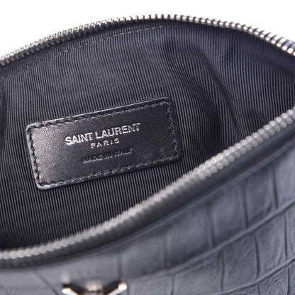Saint Laurent Calfskin Crocodile Embossed Monogram Zip Pouch Black 7 of 8