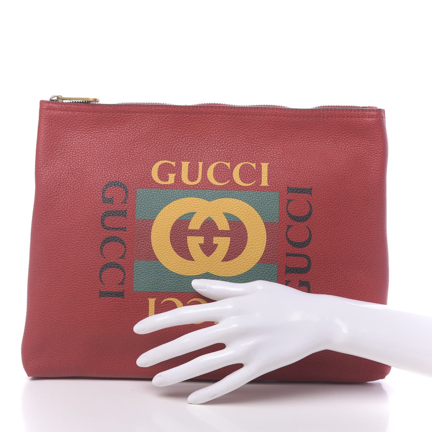 Pebbled Calfskin Medium Logo Portfolio Clutch Hibiscus Red
