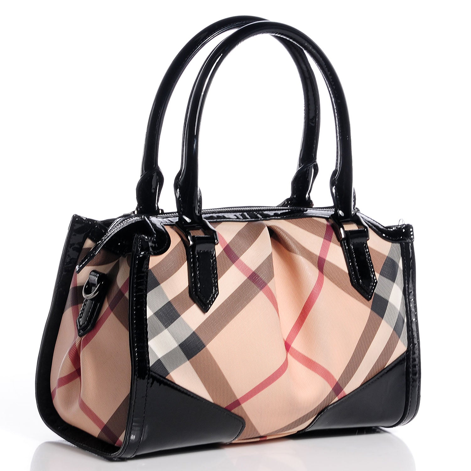 Burberry Patent Supernova Check Pilgrim Tote Black 3 of 10
