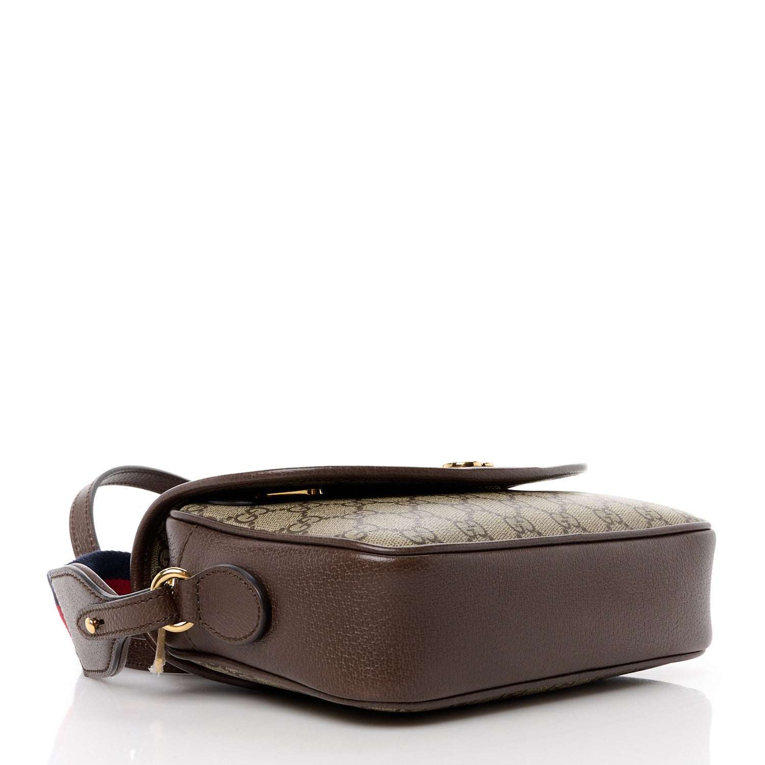 Gucci GG Supreme Monogram Textured Dollar Calfskin Web Studded Mini Ophidia Flap Shoulder Bag Beige Ebony New Acero 4 of 11