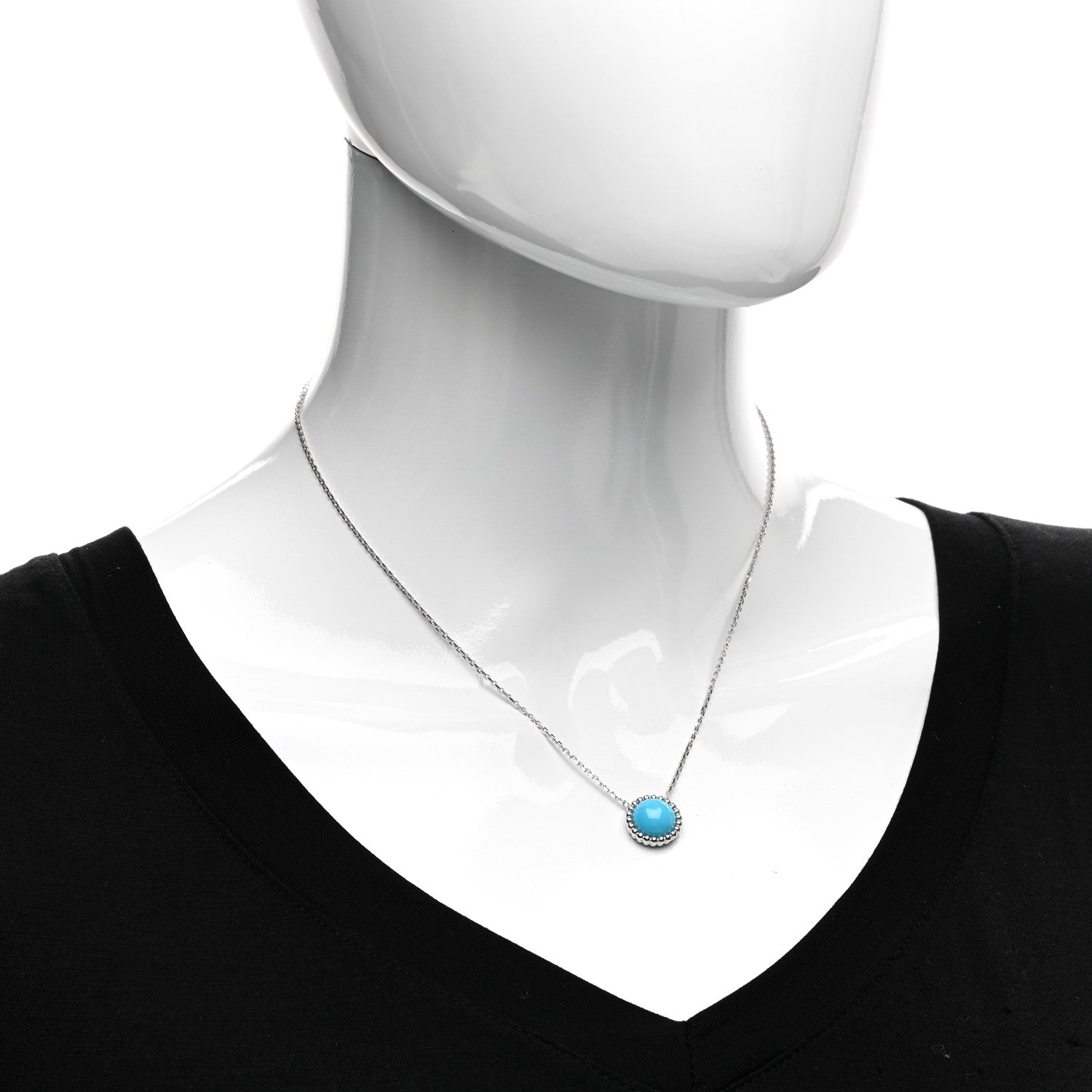 Van Cleef & Arpels 18K White Gold Turquoise Perlee Couleurs Pendant Necklace 2 of 6