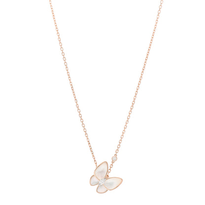 Van Cleef & Arpels 18K Rose Gold Diamond Mother of Pearl Two Butterfly Pendant Necklace 1 of 6