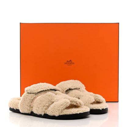 Hermes Woolskin Womens Chypre Sandals 39 Ecru 10 of 10