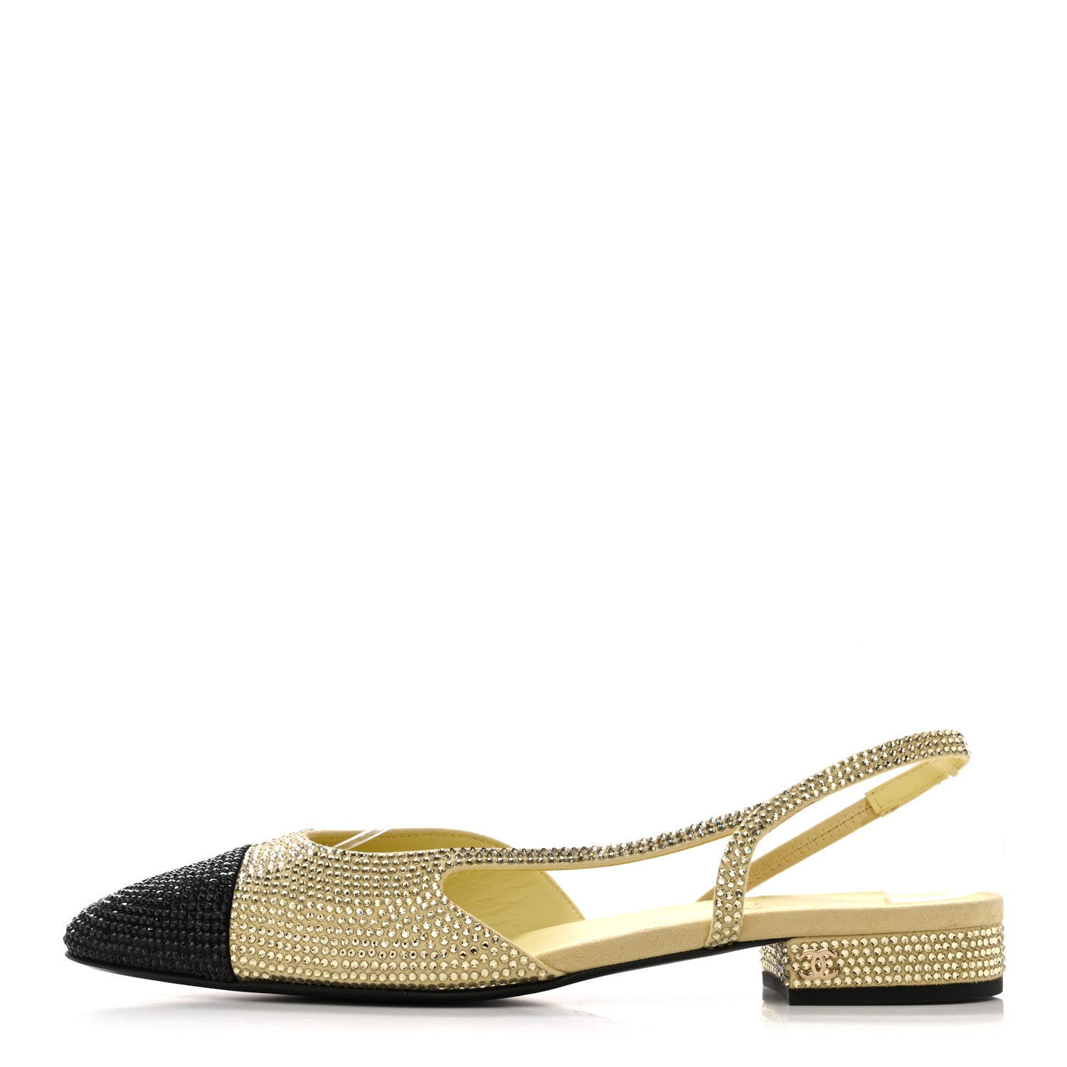 Chanel Strass Grosgrain Cap Toe CC Slingback Flats 39 Yellow Black 1 of 10