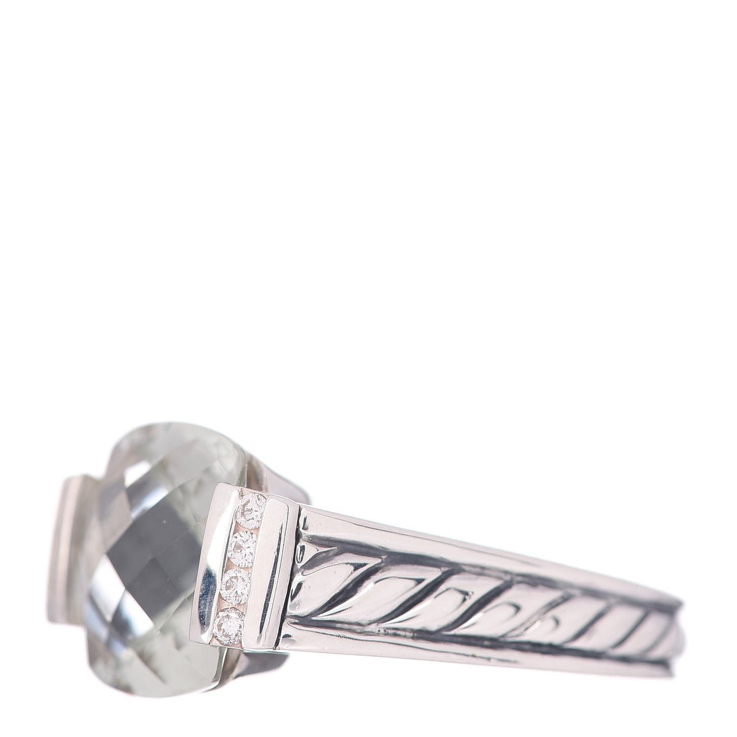 Sterling Silver Diamond Prasiolite 11mm Deco Ring 54 6.75
