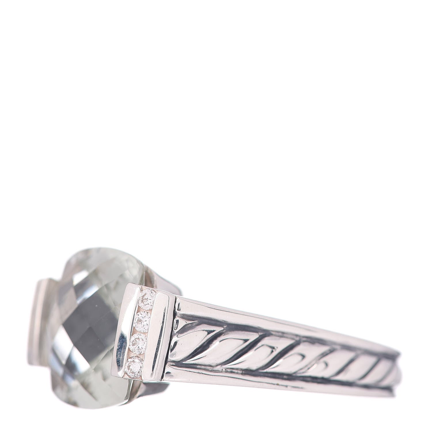 David Yurman Sterling Silver Diamond Prasiolite 11mm Deco Ring 54 6.75 3 of 5