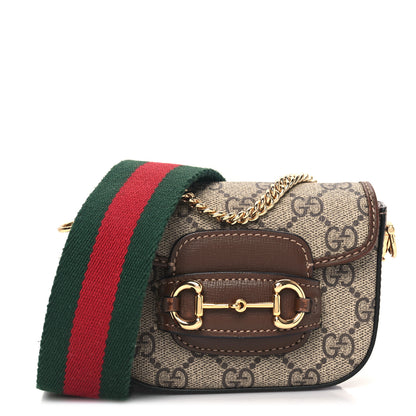 Gucci GG Supreme Monogram Azalea Calfskin Web Horsebit 1955 Wallet On Strap Beige Ebony Brown Sugar 1 of 10