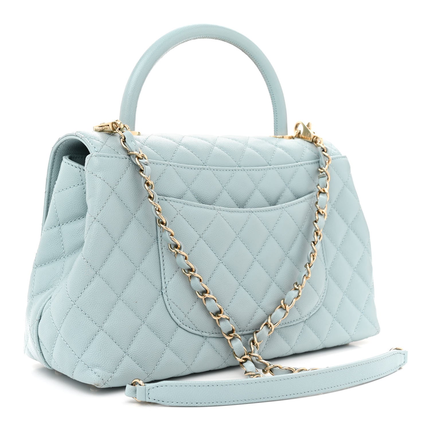 Chanel Caviar Quilted Small Coco Handle Flap Light Blue 3 of 13
