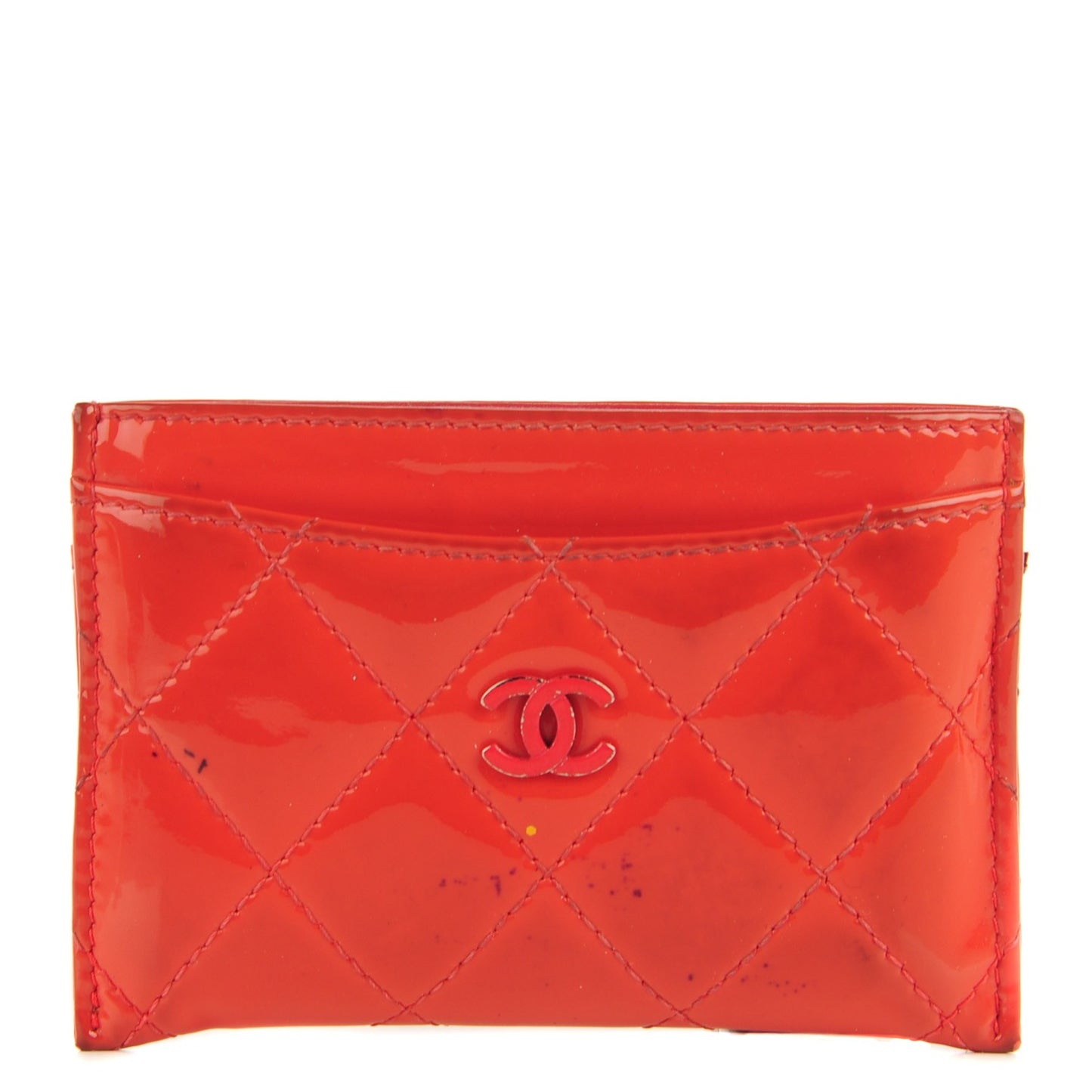 Patent Quilted Card Holder Case Dark Pink