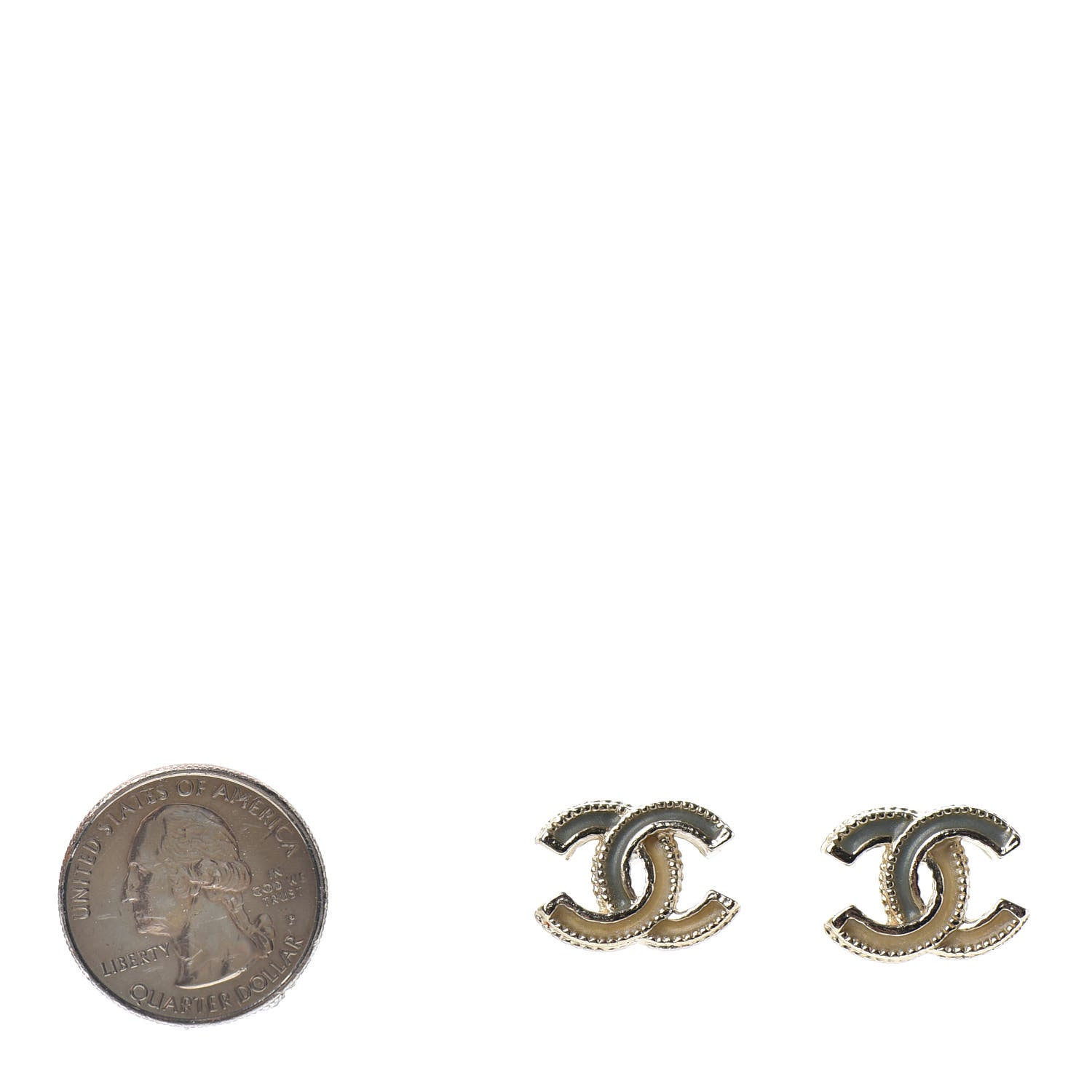 Chanel Glitter Enamel CC Earrings Grey Gold 2 of 5